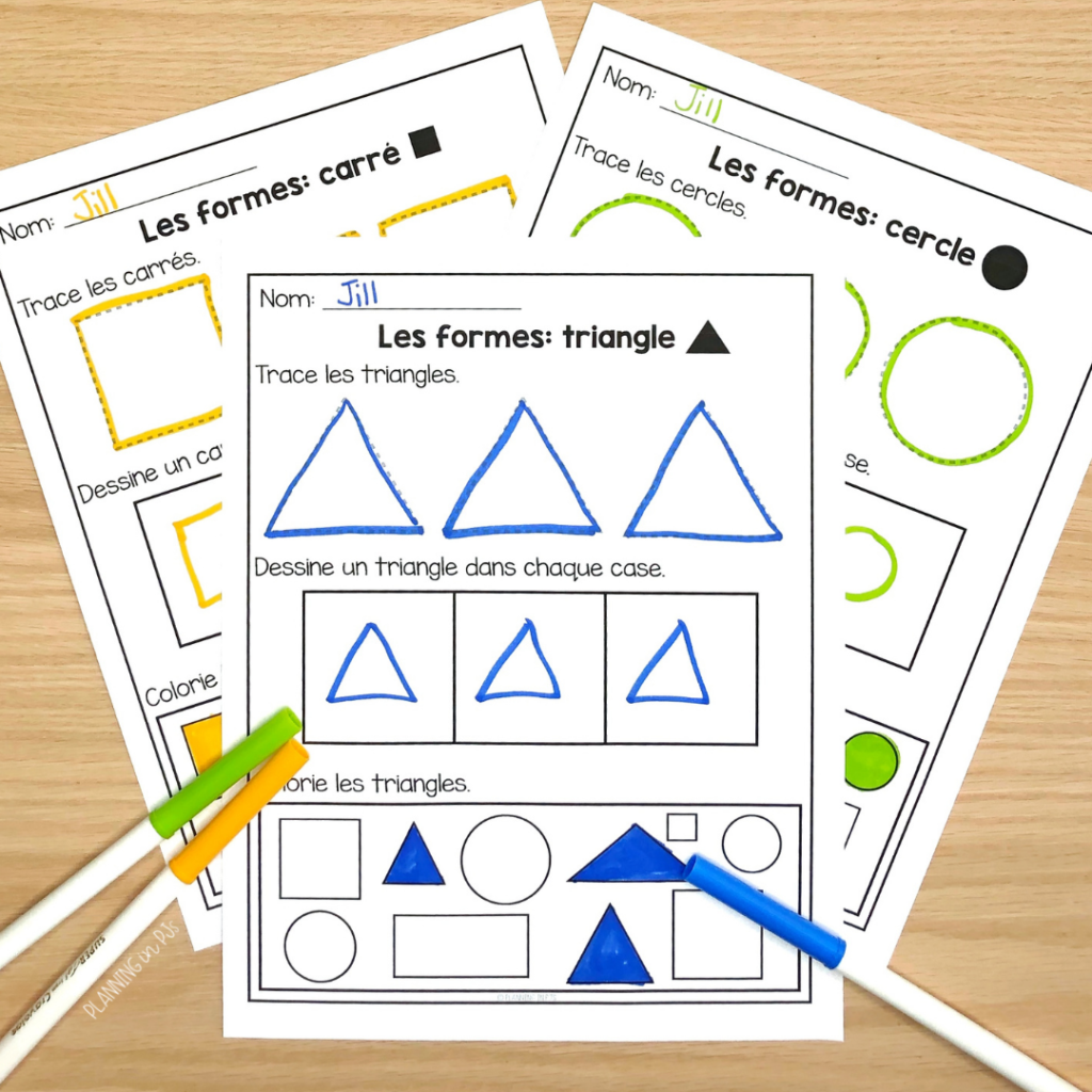 French Shapes worksheets all about triangles